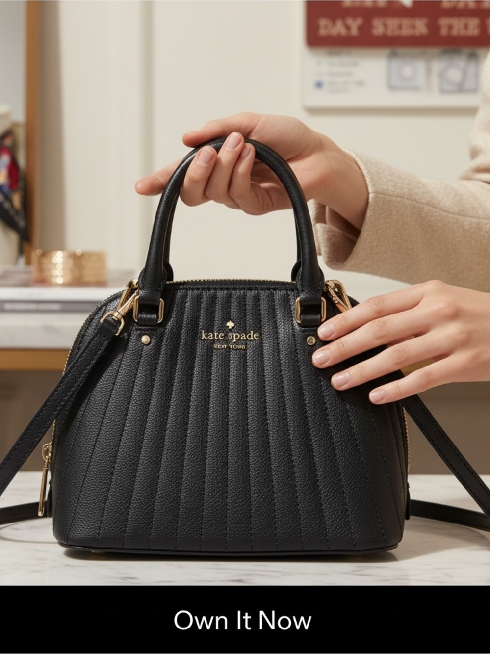 kate spade Black Quilted Dome Satchel with Gold Hardware EUC